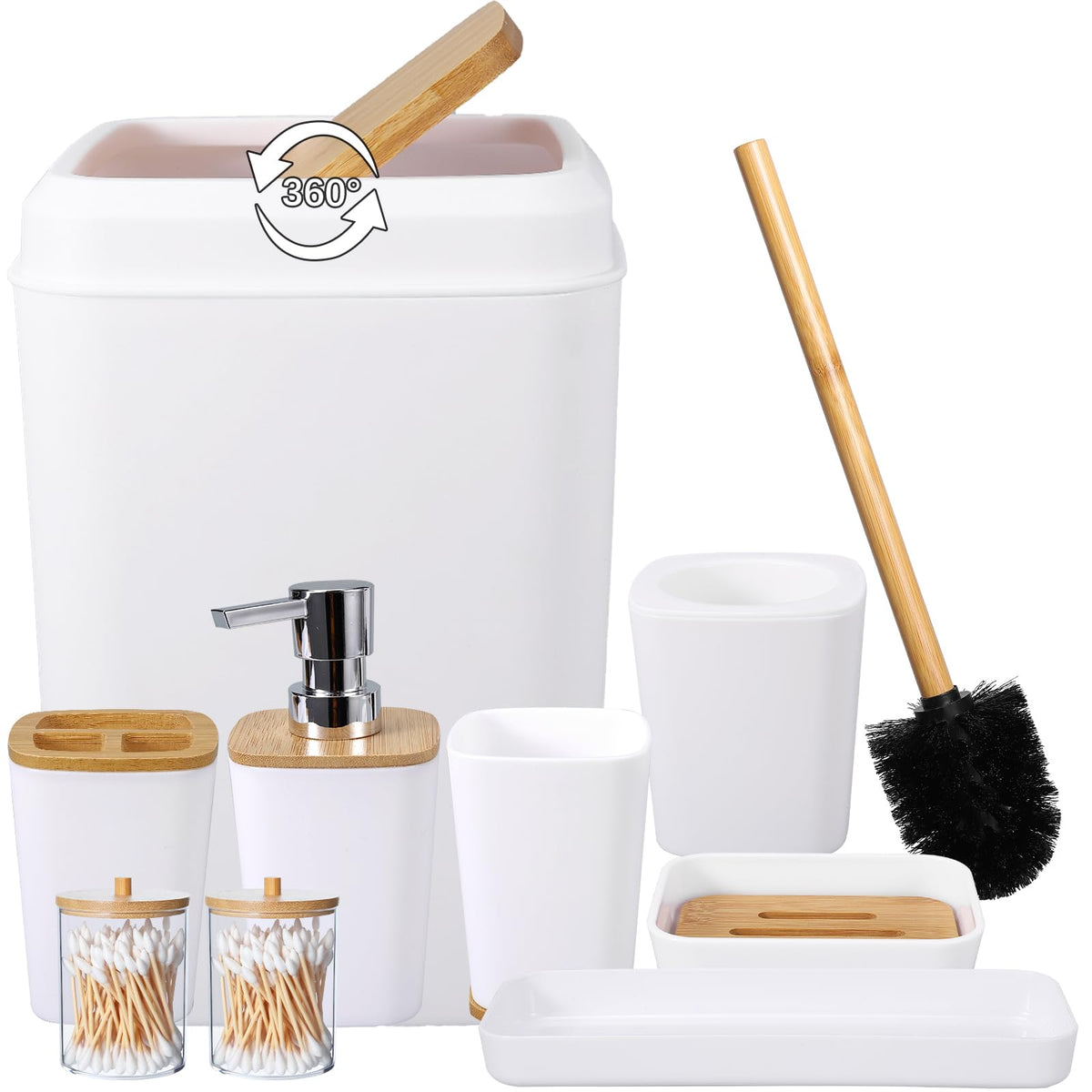 XLHOMO Bathroom Sets with Shower Curtain and Rugs,24PCS Black Bathroom Set Shower Curtain Set with Bathroom Trash Can Bathroom Accessories