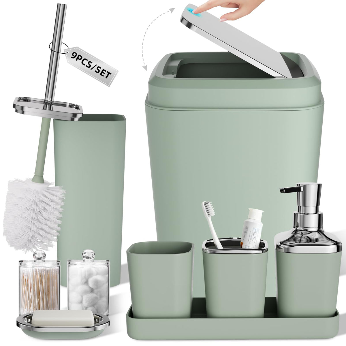 XLHOMO Sage Green Bathroom Set, Bathroom Sets with Shower Curtain and Rugs