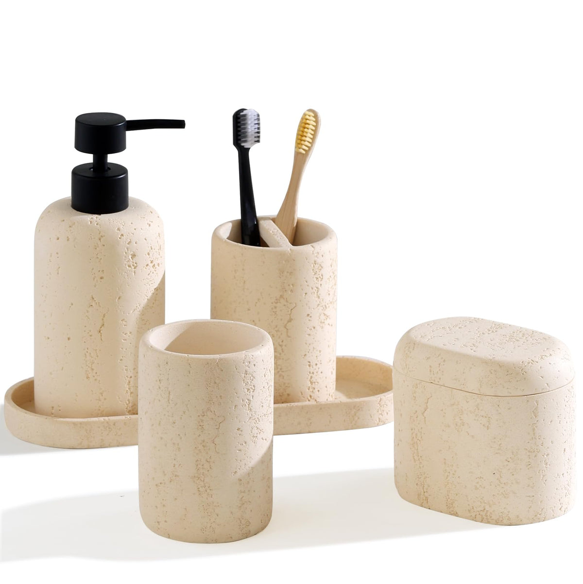 Bathroom Accessories Set, 5 PCS Modern Bath Organizer, Beige