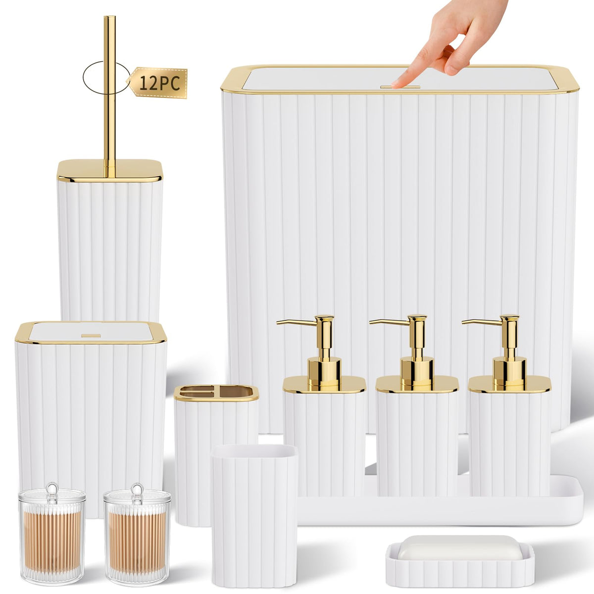 Bathroom Sets with Shower Curtain and Rugs - Elegant Bathroom Set, 27PC Bathroom Accessories Set, Green Bathroom Set, Mini Trash Can, Toilet Brush, Trash Can & Soap Dispenser
