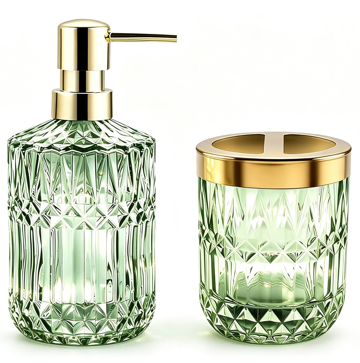 2PCS Brown Glass Bathroom Set, Soap Dispenser & Toothbrush Holder, Vintage