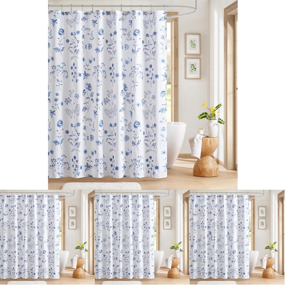 Martha Stewart 100% Cotton Floral Shower Curtain, 72 x 72, Sage Green