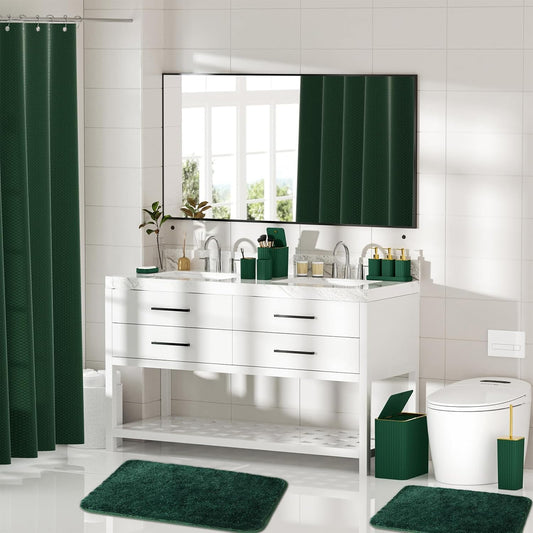 Bathroom Sets with Shower Curtain and Rugs - Elegant Bathroom Set, 27PC Bathroom Accessories Set, Green Bathroom Set, Mini Trash Can, Toilet Brush, Trash Can & Soap Dispenser
