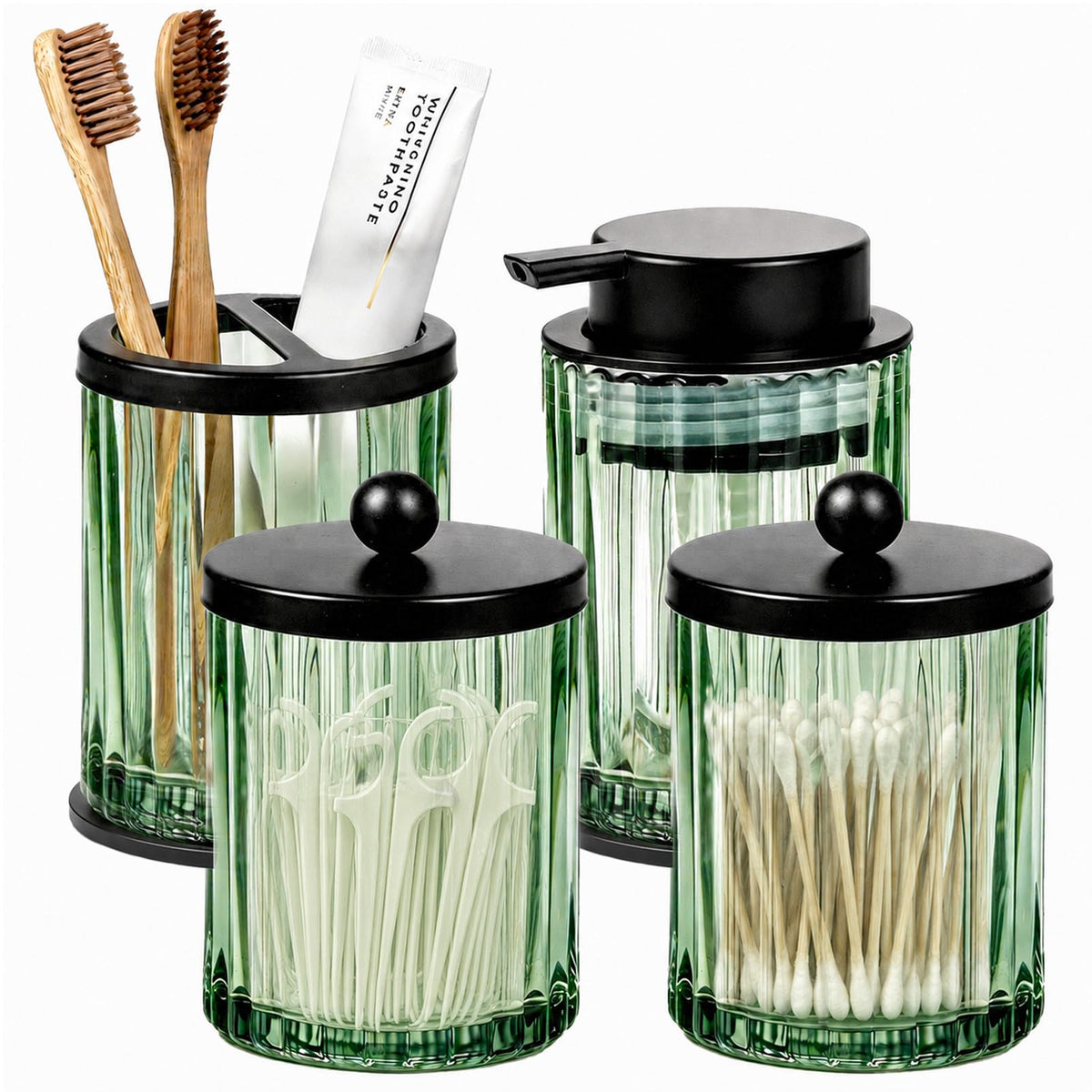 Amolliar Bathroom Accessories Set, Green Glass Complete 4PCS Bathroom Sets