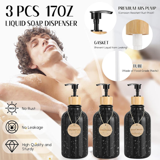 XLHOMO Black Bathroom Accessories Set 17PCS Bathroom Set with 3PCS Soap Dispenser Bathroom Accessory Set Black Trash Can for Bathroom Decor