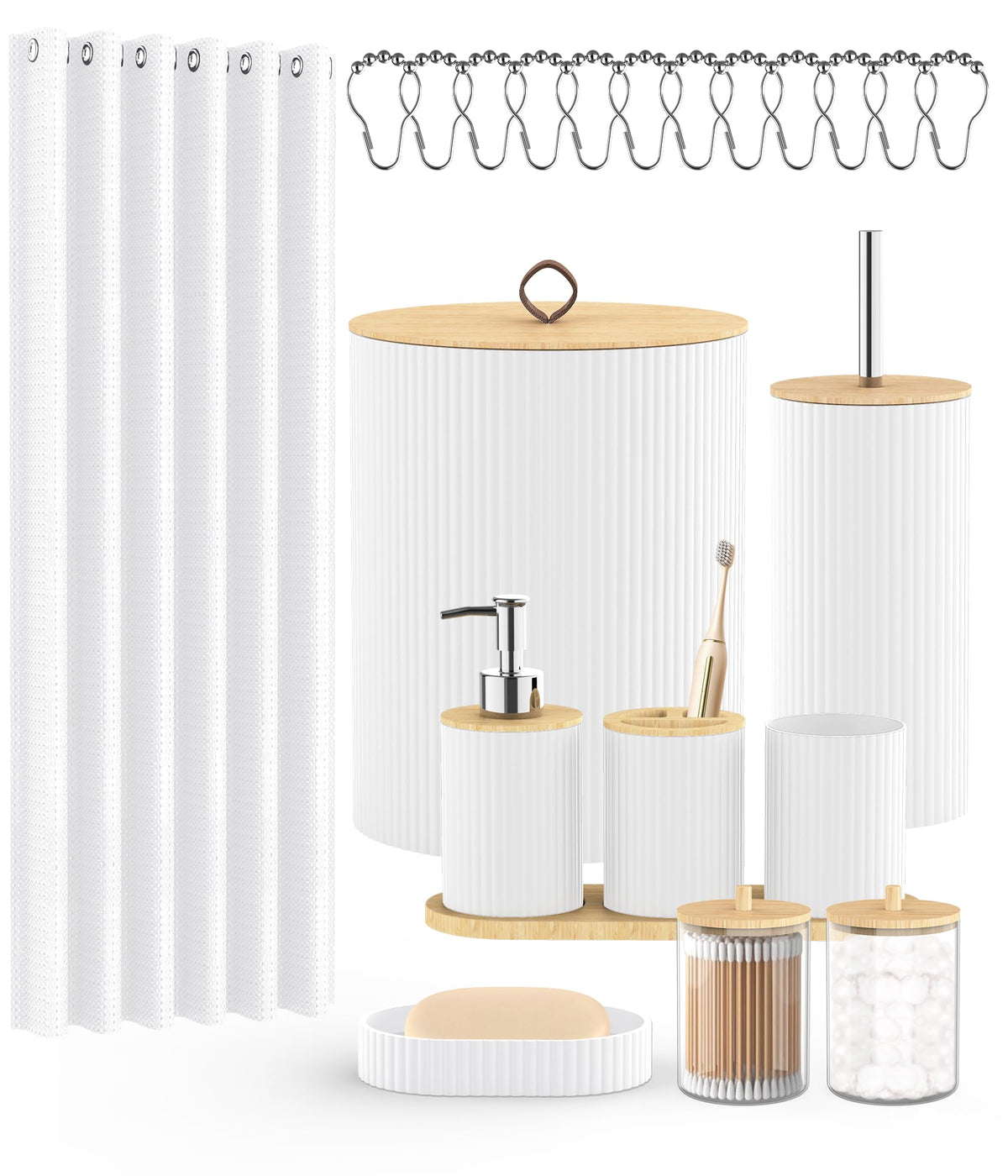 22Pcs Matte Black Bathroom Accessories Set Shower Curtain Decor Kit