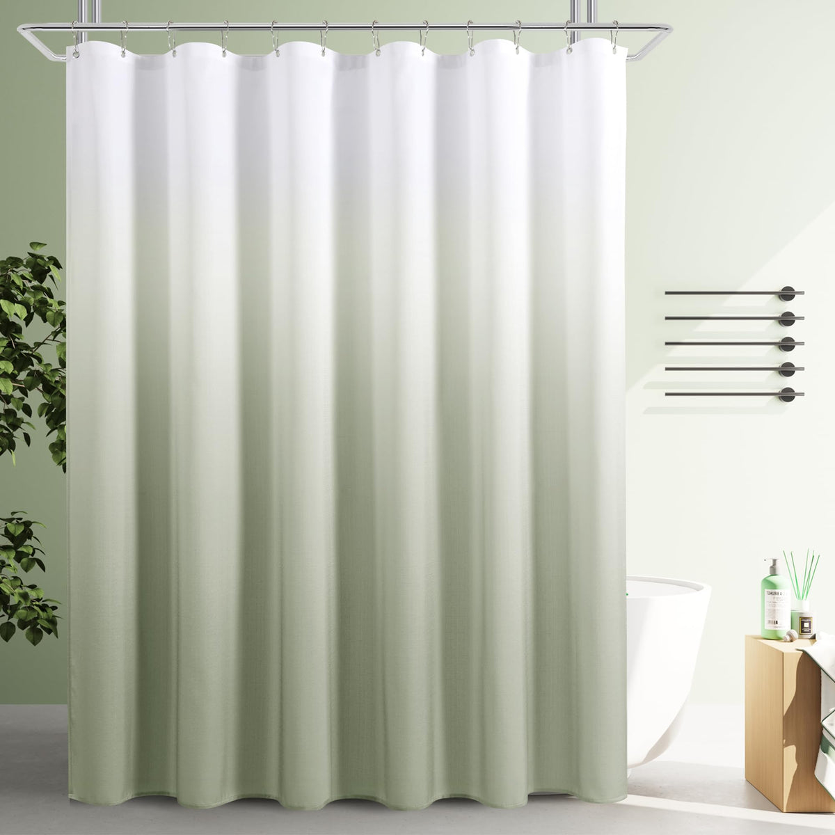 Grey and White Ombre Shower Curtain for Bathroom Luxury Hotel Spa, Machine Washable, Morden Decorative Bath Curtain, Gray Linen Textured Shower Curtains