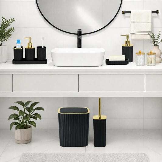 Bathroom Accessories Set, 10-Piece Black and Gold All-in-One Bathroom Set