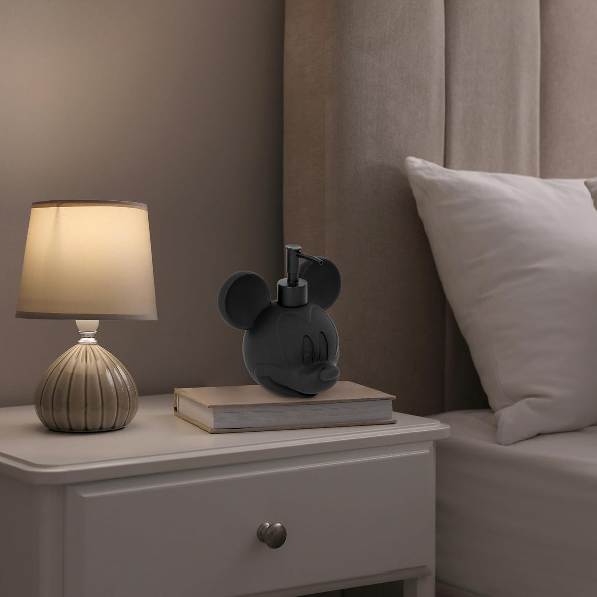 Jay Franco Disney Mickey Mouse Bathroom Soap Dispenser Set - 2 Piece White and Black Collection Includes Resin Lotion Pump and Tumbler Cup - Bathroom Décor