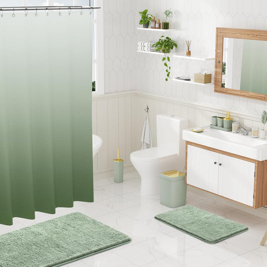 XLHOMO Sage Green Bathroom Set, Bathroom Sets with Shower Curtain and Rugs