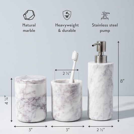 Cork & Mill Marble Bathroom Accessories Set, White Vanity Decor