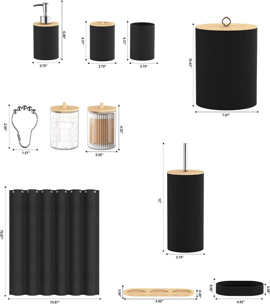 22Pcs Matte Black Bathroom Accessories Set Shower Curtain Decor Kit
