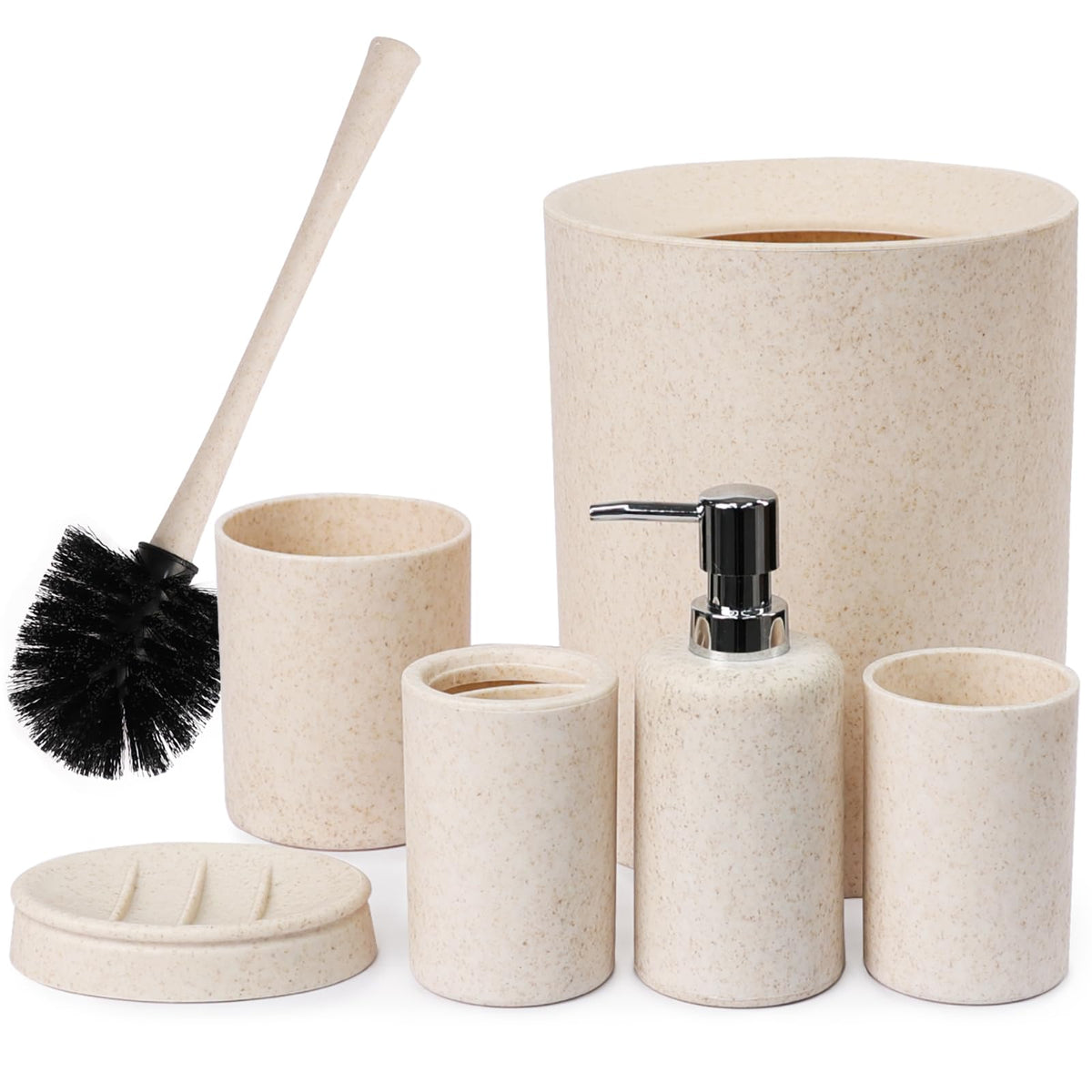 CERBIOR Bathroom Accessories Set 6 PCS Wheat Straw BathroomSet,Beige
