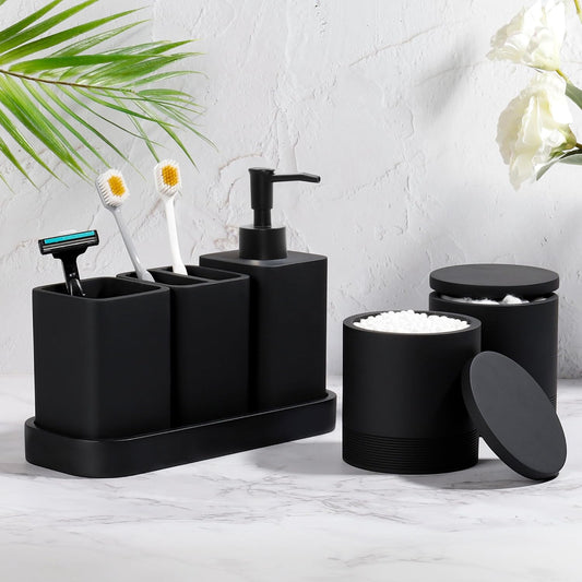 YMXYJM Bathroom Accessories Set, 6 Piece Soap Dispenser Set - Matte Black