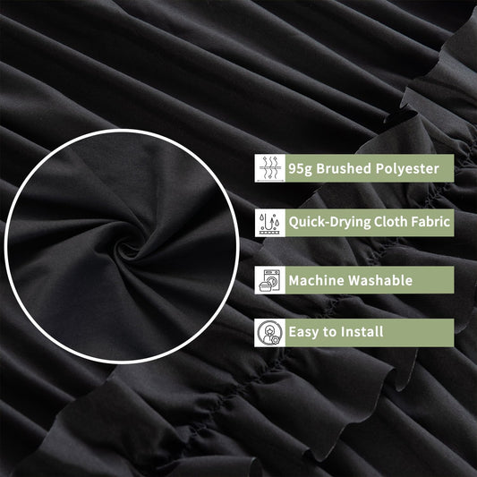 Farmhouse Ruffle Shower Curtain, Black, 72 x 72 in