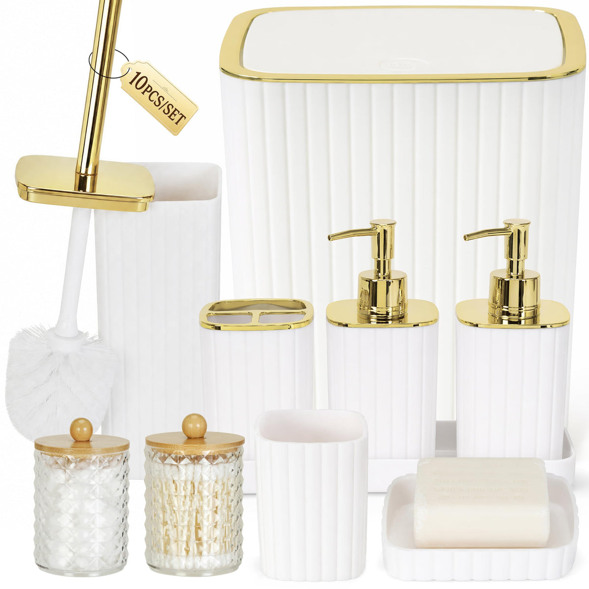Bathroom Accessories Set, 10-Piece Black and Gold All-in-One Bathroom Set