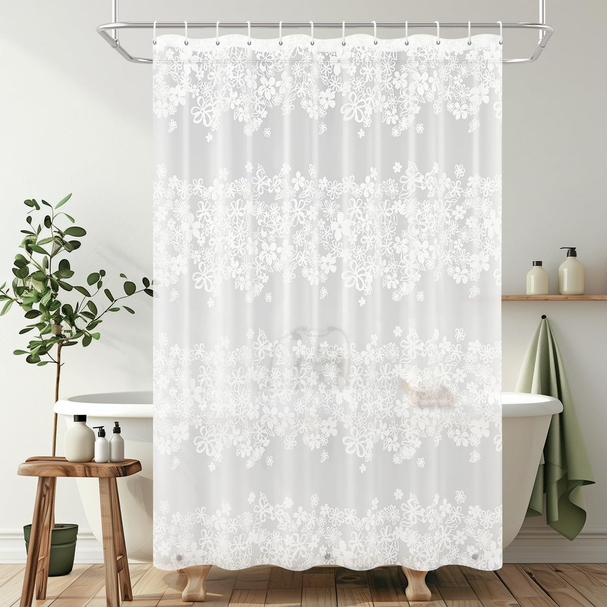PEVA Shower Curtain, Water Repellent Premium Bathroom Shower Curtain with 3 Magnetic Weights for Shower Stall, Bathtubs