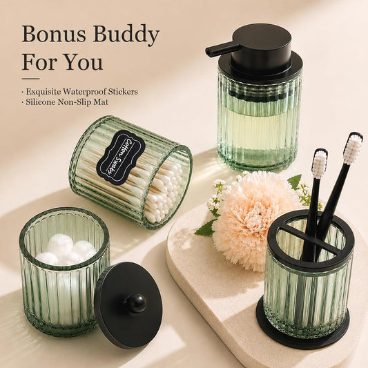 Amolliar Bathroom Accessories Set, Green Glass Complete 4PCS Bathroom Sets