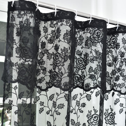 Black Lace Shower Curtain with Attached Valance, 72 x 72 Inch, 1 Panel