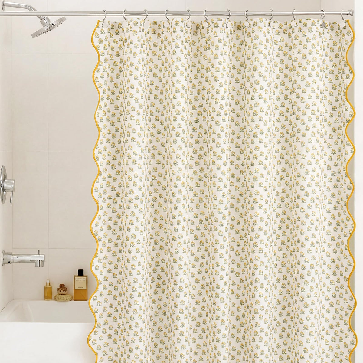 Mindsoft Toile Shower Curtain 72" x 72" Block Print Green and White Begonia