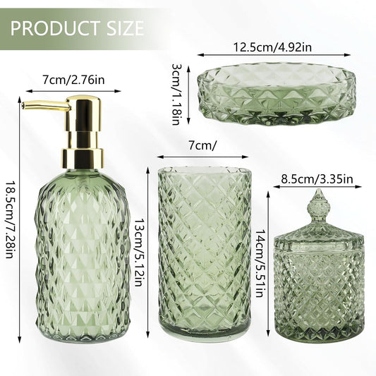 5Pcs Glass Bathroom Accessories Set,Green Vintage Bathroom Accessory Set