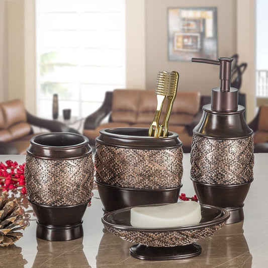 Creative Scents Dublin Brown 4 Piece Bathroom Accessory Set