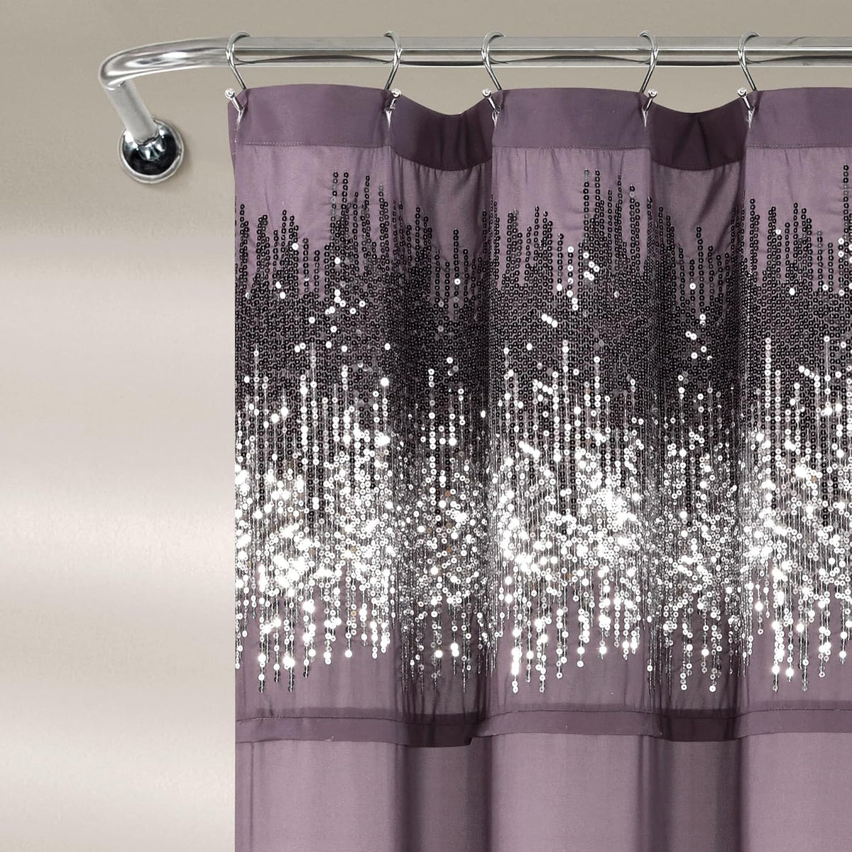 Lush Decor Shimmer Sequins Shower Curtain Single 70" W x 72" L Silver - Sequin Shower Curtains for Bathroom - Modern Glam Bathroom Curtains