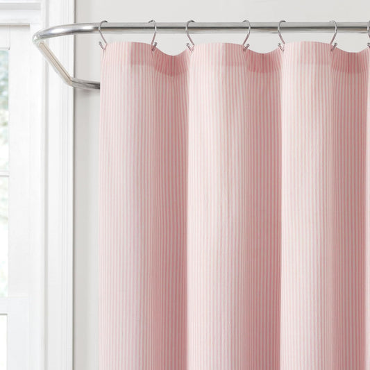 Lush Decor Vintage Stripe Yarn Dyed Cotton Shower Curtain, 72" x 72", Pink