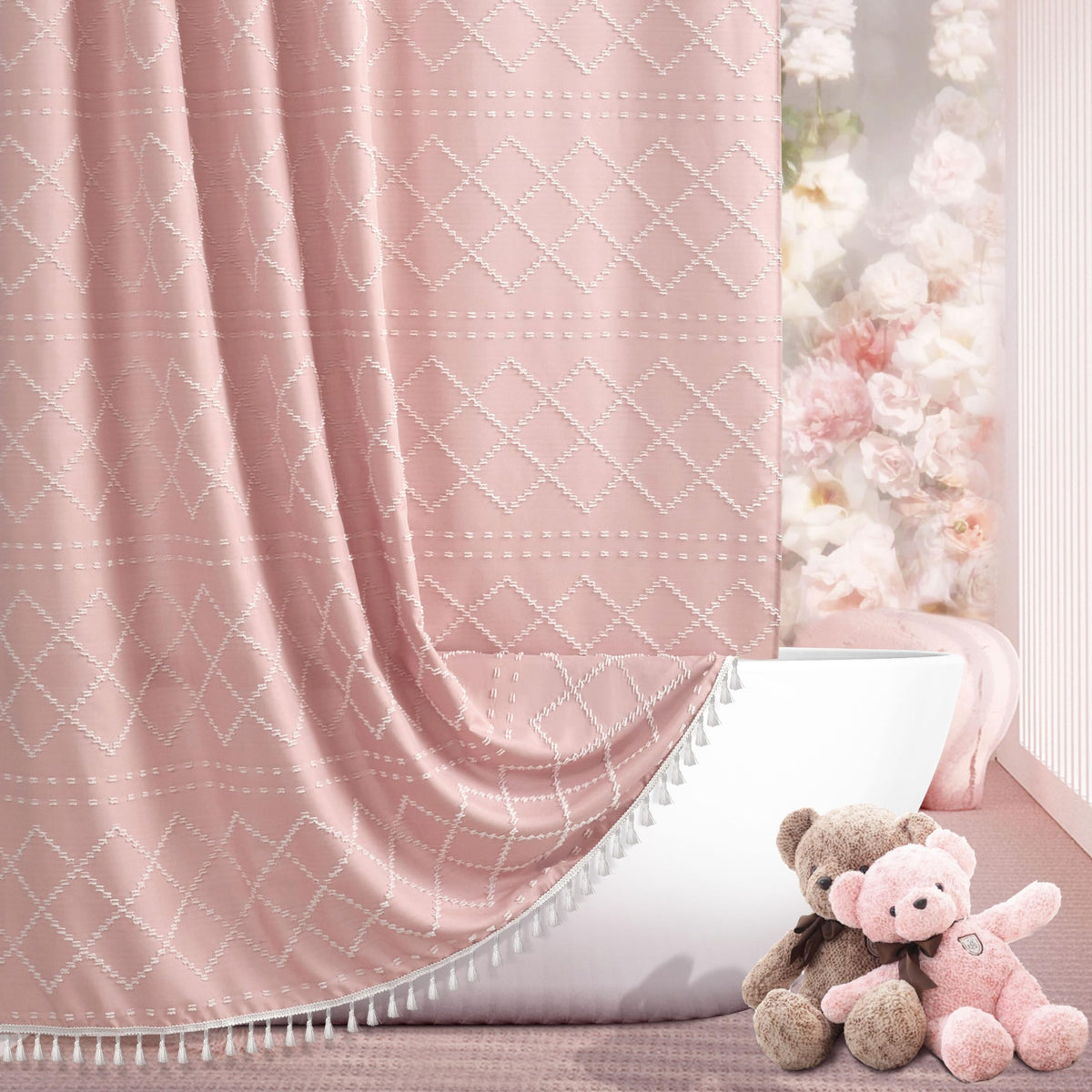 Siiluminisoy Sage Green Boho Shower Curtain Fabric Shower Curtain, 72 x 72 Tufted Chevron Textured Striped Modern Farmhouse Minimalist Cloth for Bathroom