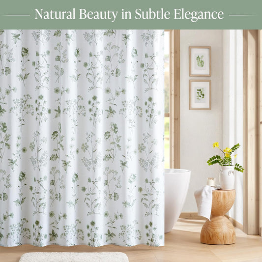 Martha Stewart 100% Cotton Floral Shower Curtain, 72 x 72, Sage Green