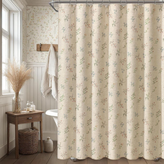 Floral Farmhouse Vintage Linen Shower Curtain French Country Decor 72Wx72H