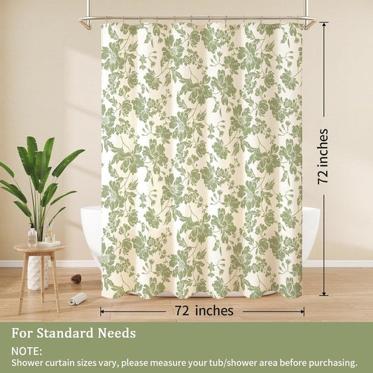 Sage Farmhouse Boho Botanical Floral Linen Shower Curtain, 72x72