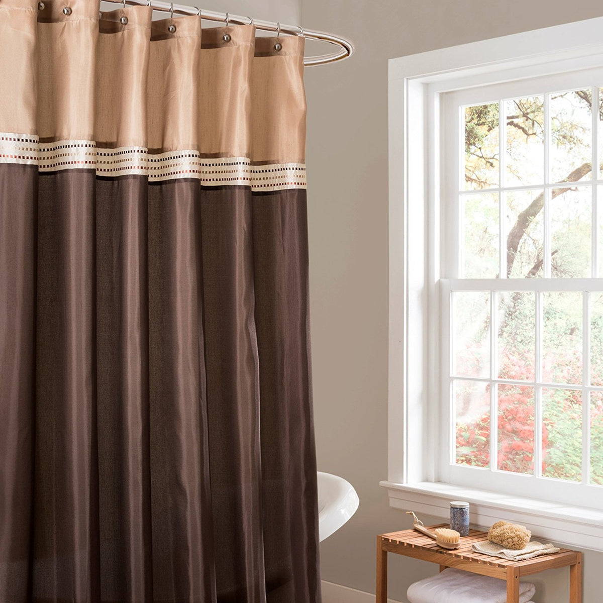 Lush Decor Terra Shower Curtain Single 72" W x 72" L Beige & Ivory - Fabric Shower Curtains for Bathroom - Neutral Bathroom Curtain - Modern Glam Décor