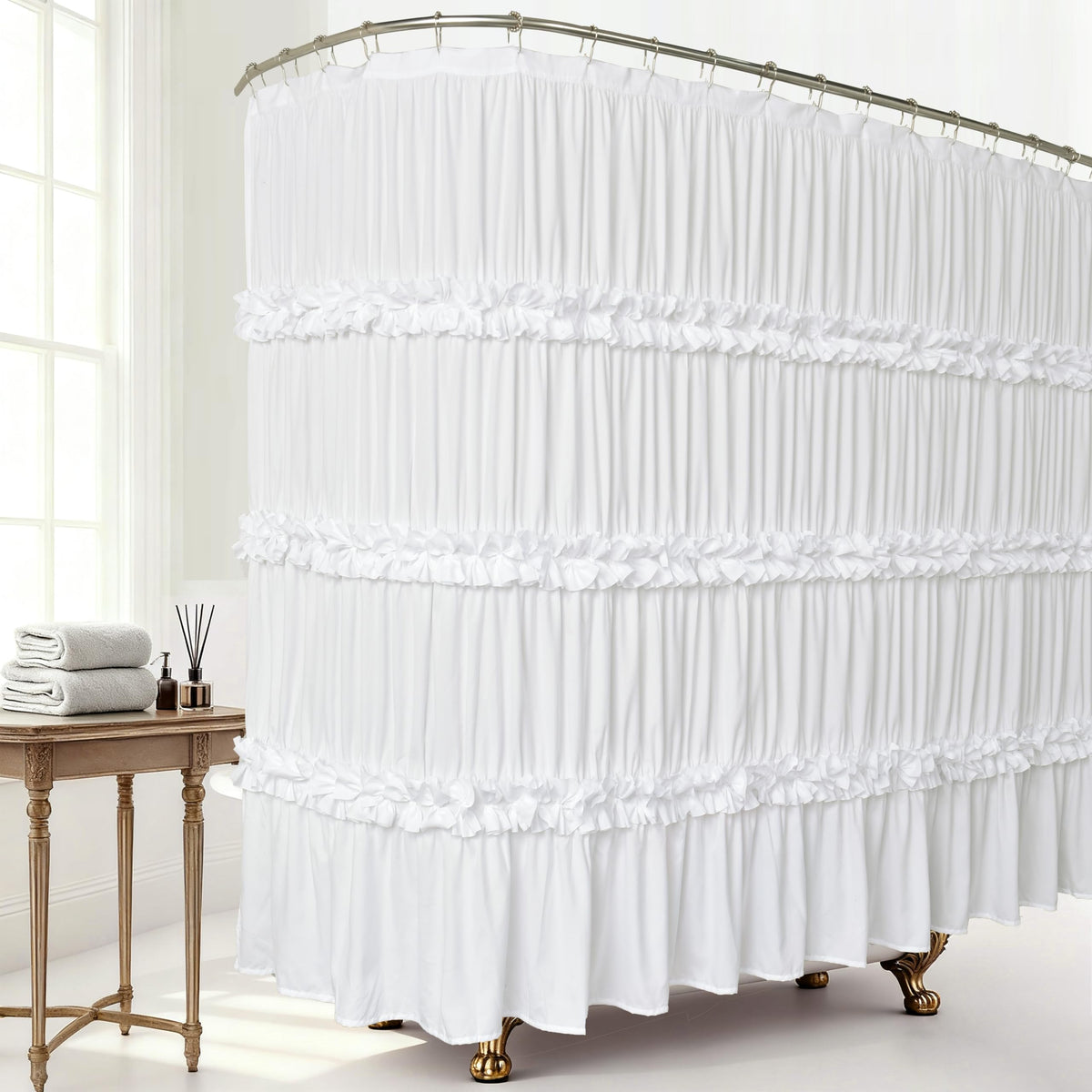Homechoice Decor Camel Ruffle Shower Curtain 72" W x 72" H