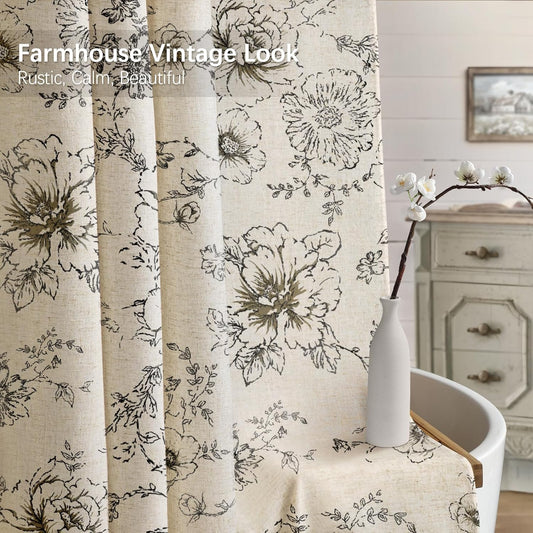 Farmhouse Floral Vintage Shower Curtain for Bathroom, Black and Tan Taupe
