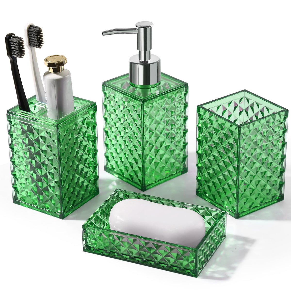 RYTOXILO Black Bathroom Accessories Set, 4 Pack Matte Black Bath Accessory Sets Complete, Acrylic Soap Dispenser and Toothbrush Holder Set for Bathroom Counter Sink, Modern Bathroom Decor