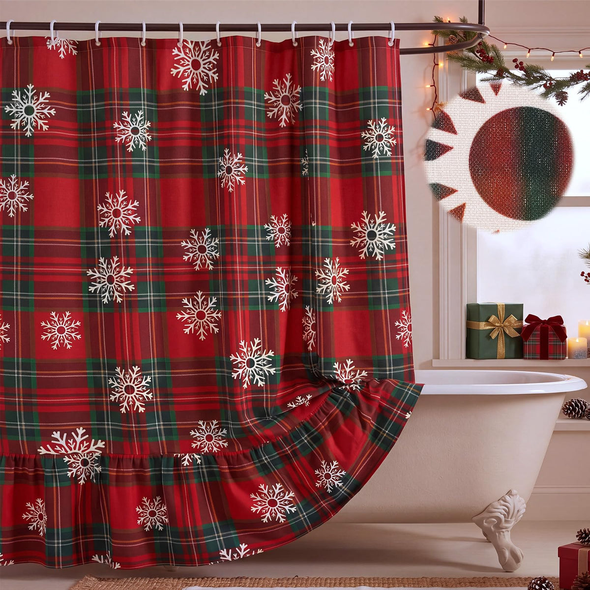 Irenare Fall Pumpkin Shower Curtain, Beige Ruffle Gingham Bathroom Decor