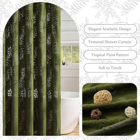 Olive Green Shower Curtain Lace Tropical Plant Textured Shower Curtain Sheer Farmhouse Fabric Shower Curtains for Bathroom 72 x 72