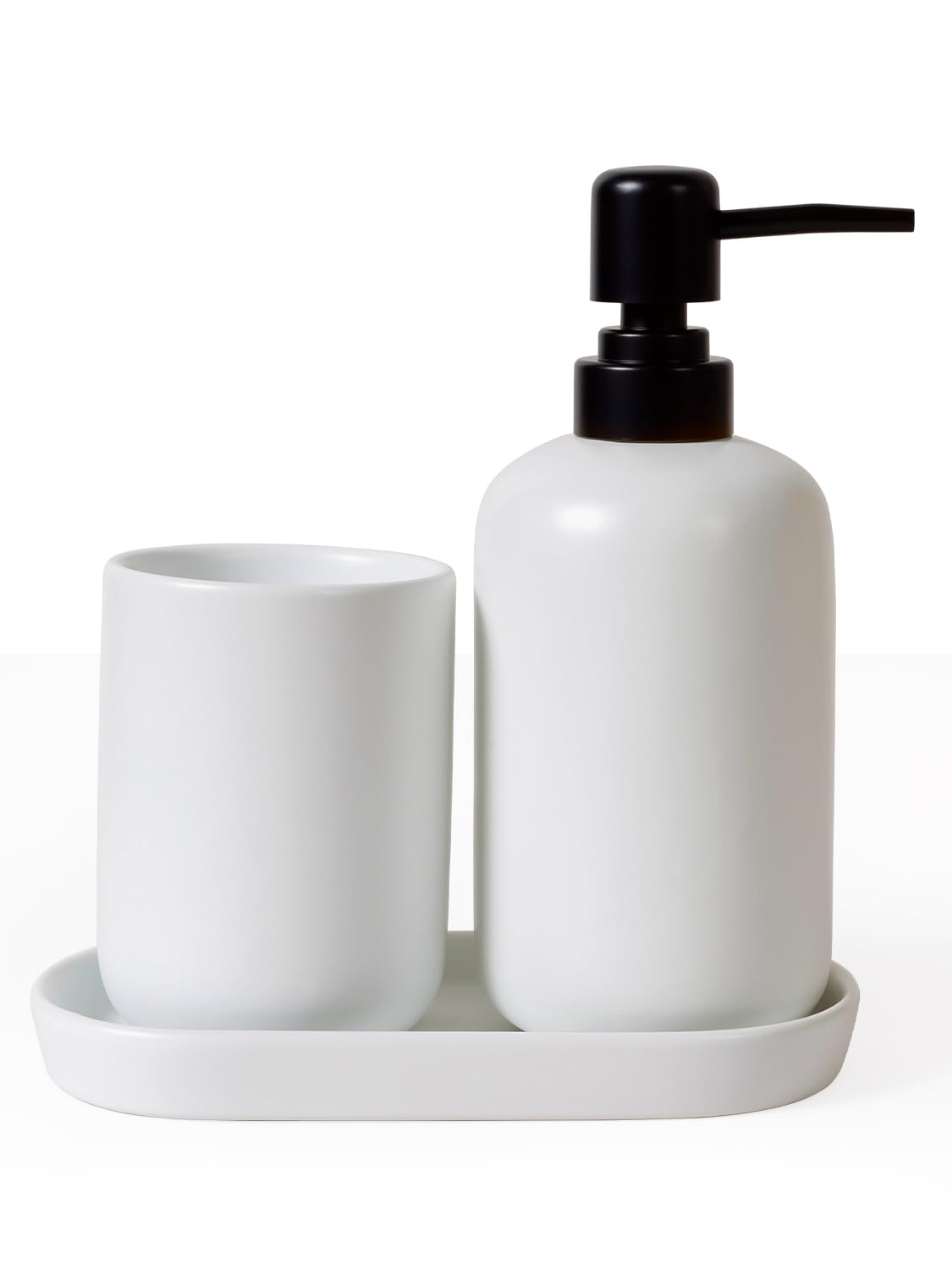 INGOFIN Ceramic Bathroom Accessories Set, Soap Dispenser &Toothbrush Holder