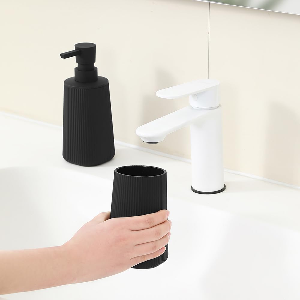 YAUKPH Bathroom Soap Dispenser and Toothbrush Holder Striped Black