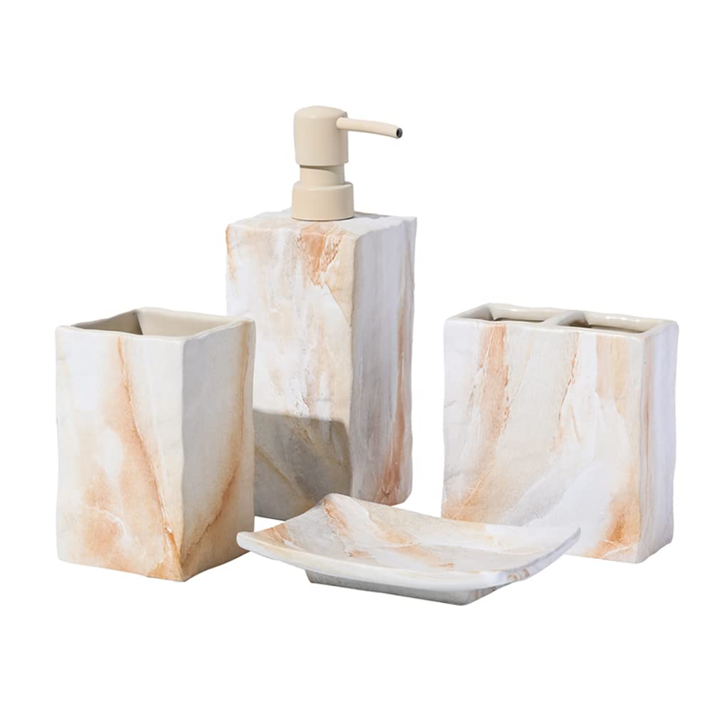 RQYIXI Ceramic Bathroom Accessories Set,White,4 Piece,Embossed Design
