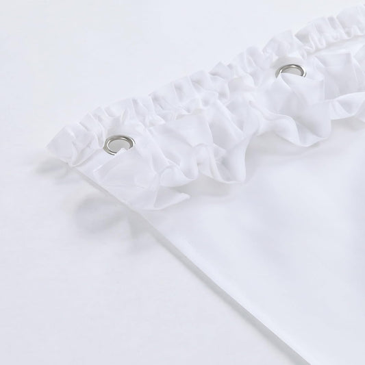 Ruffle Shower Curtain, White Fabric Shower Curtain with Handmade Ruffles, Farmhouse Chic Bath Curtains, 72" W x 72" H