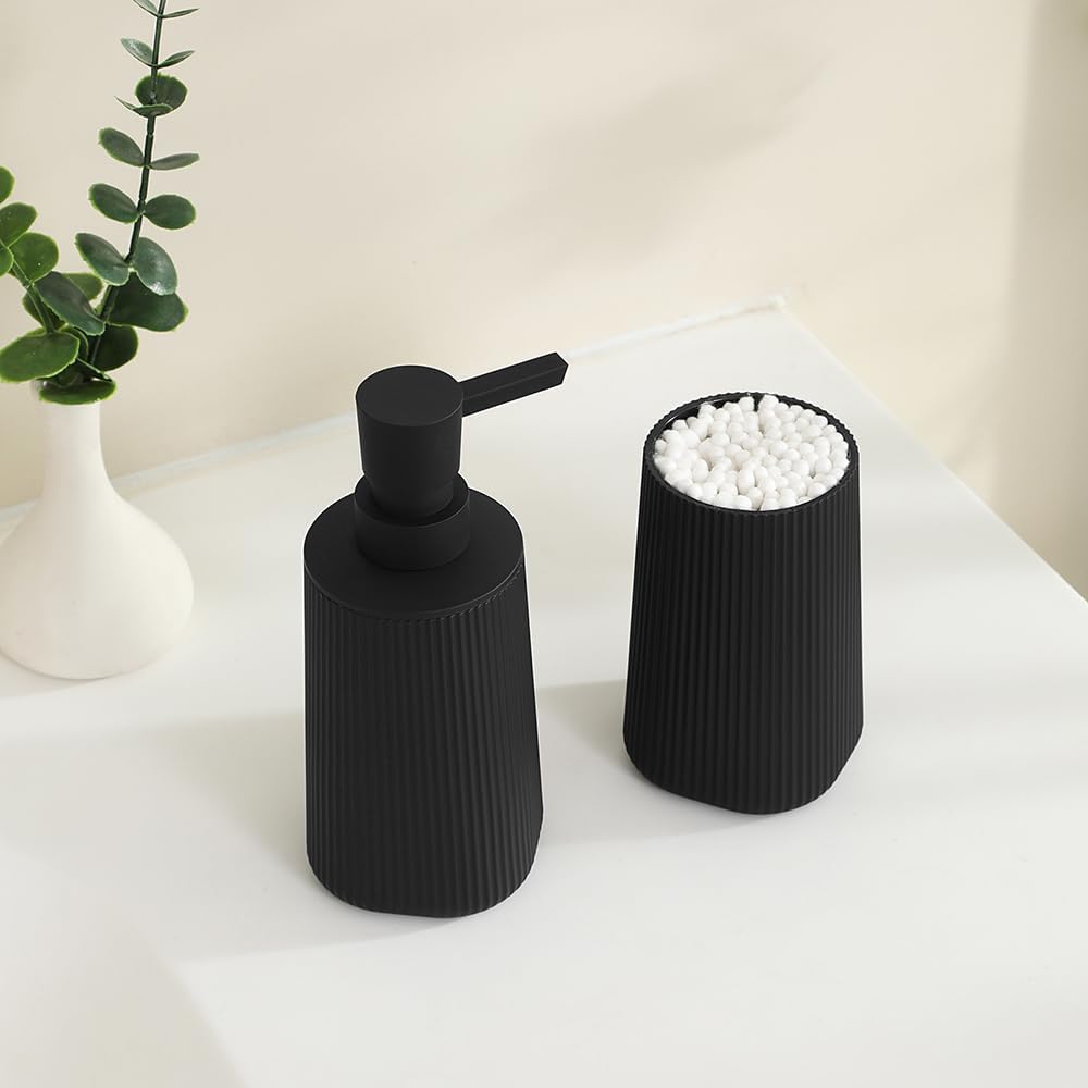 YAUKPH Bathroom Soap Dispenser and Toothbrush Holder Striped Black