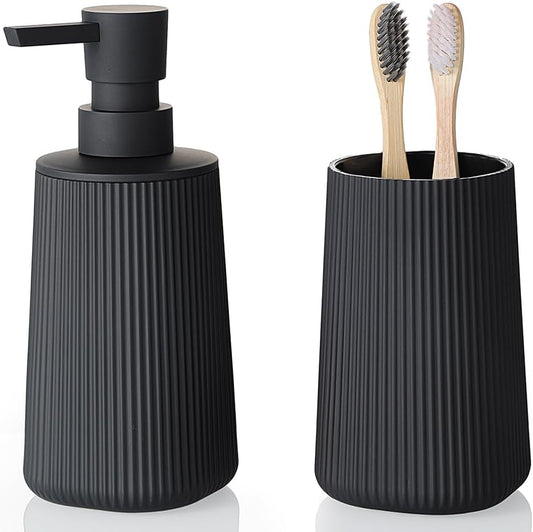YAUKPH Bathroom Soap Dispenser and Toothbrush Holder Striped Black
