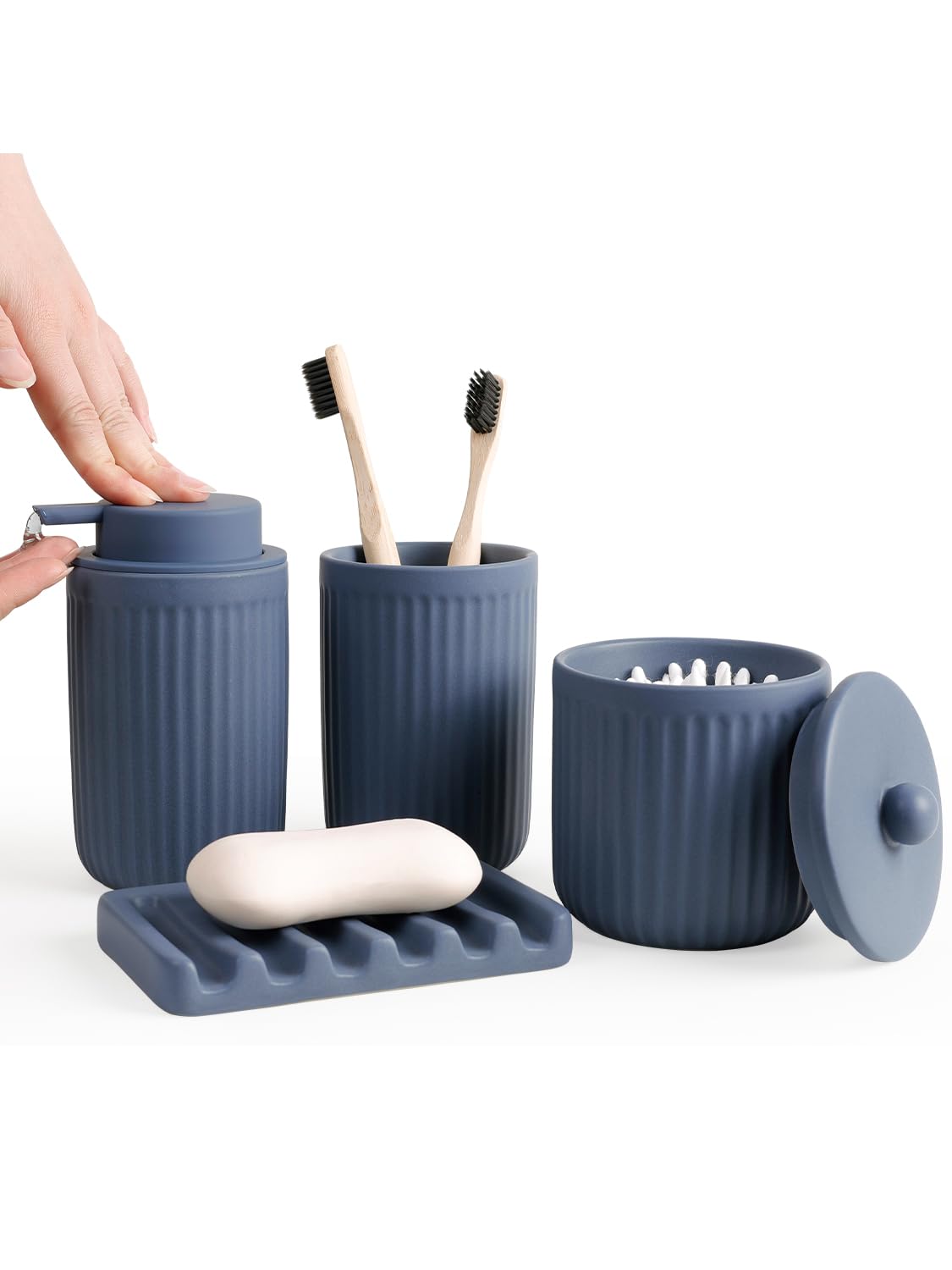 INGOFIN Ceramic Bathroom Accessories Set, Soap Dispenser &Toothbrush Holder