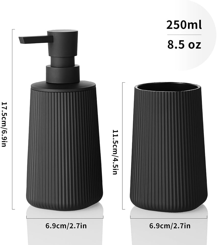 YAUKPH Bathroom Soap Dispenser and Toothbrush Holder Striped Black