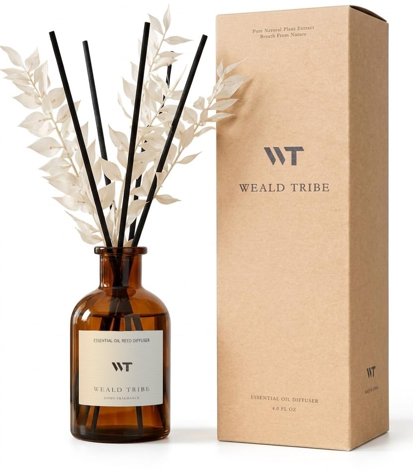 WEALD TRIBE Flower Reed Diffuser Set Clean White Linen Scent for Bathroom Air Fresheners | 4.0 fl oz Fragrance Oils with Sticks Home Fragrance Defusers | House Bedroom Office Shelf Decor & Gift