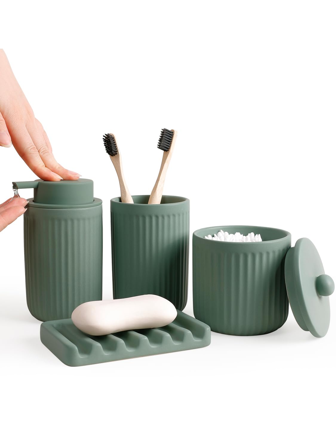 INGOFIN Ceramic Bathroom Accessories Set, Soap Dispenser &Toothbrush Holder