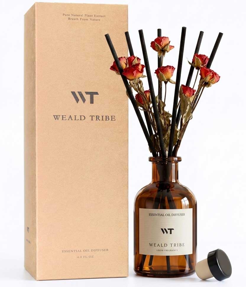 WEALD TRIBE Flower Reed Diffuser Set Clean White Linen Scent for Bathroom Air Fresheners | 4.0 fl oz Fragrance Oils with Sticks Home Fragrance Defusers | House Bedroom Office Shelf Decor & Gift