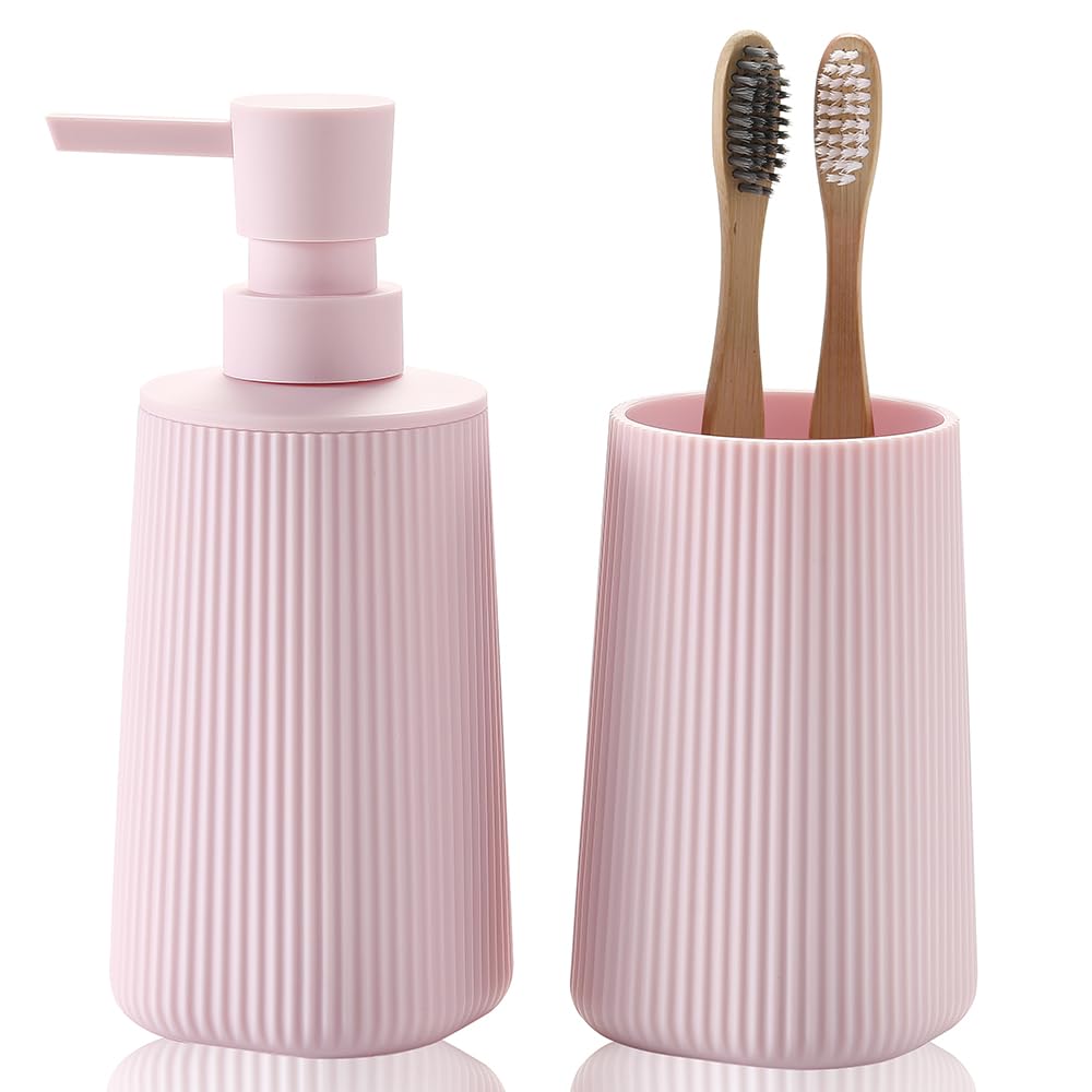 YAUKPH Bathroom Soap Dispenser and Toothbrush Holder Striped Black